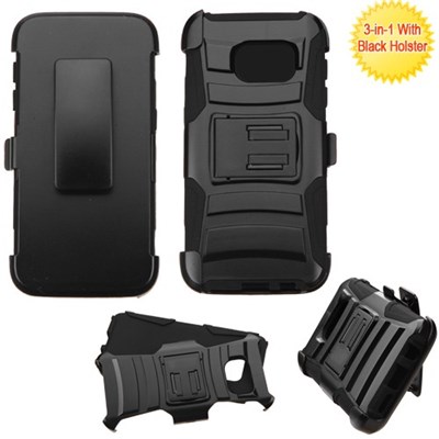 Samsung Compatible Armor Style Case with Holster - Black and Black