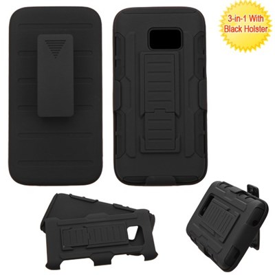Samsung Compatible Armor Style Case with Holster - Black and Black
