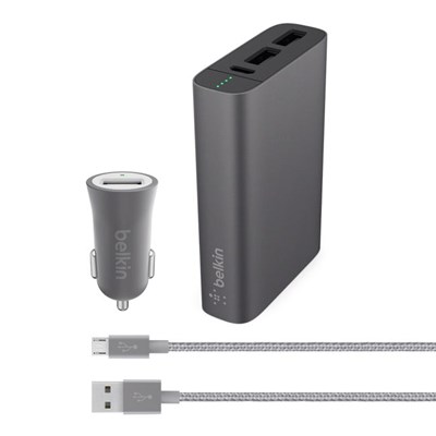 Belkin Chargemaxx 6600Mah Power Pack Backup Battery And Car Charger With 4 Ft Micro Usb Cable - Metallic Gray  F5Z0634BT04-GRY