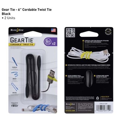 Nite Ize Geartie Cordable 6 Inch 2 Pack - Black