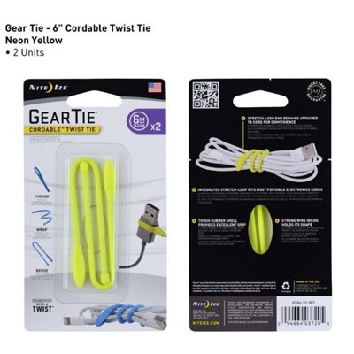 Nite Ize Geartie Cordable 6 Inch 2 Pack - Neon Yellow