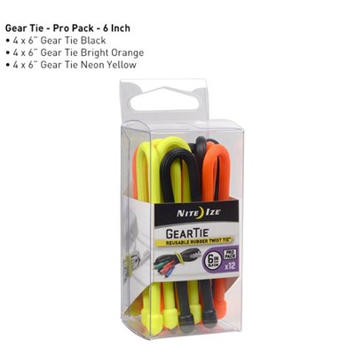 Gear Tie 6 Inch Pro Pack 12 Units  - Multi Color