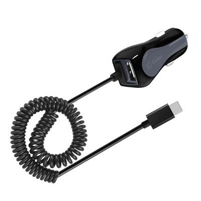 Cellet High Powered Car Charger For Usb Type C Devices With Additional Usb Port (3a) - 5 Ft Cord - Black