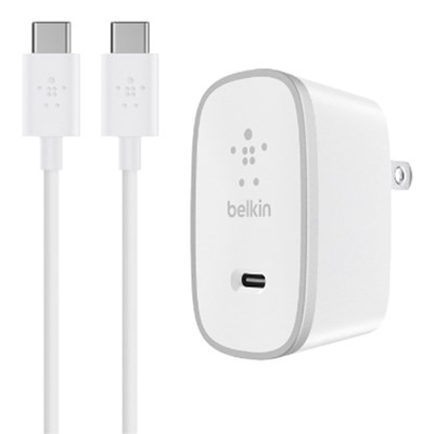 Belkin 15w Single Port Usb Type C Wall Charger With Usb Type C To Type C Cable (6 Ft Cable Length) - White