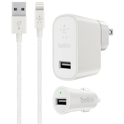 Belkin Mixit Metallic Premium Charging Kit For Apple Lightning Usb Devices (metallic Universal Car / Wall Chargers With Apple Lightning Usb Cable) - 2.4a - White