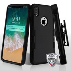 Apple MyBat TUFF Hybrid Phone Protector Cover with Black Horizontal Holster - Natural Black