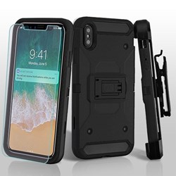 MyBat 3-in-1 Kinetic Hybrid Protector Cover Combo with Black Holster and Tempered Glass Screen Protector - Black