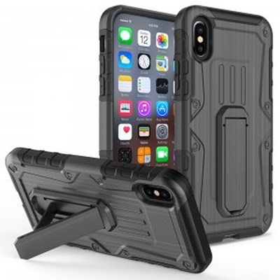 Apple Compatible Armor Hybrid Heavy Duty Cover with Kickstand - Black and Black
