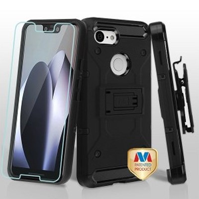 Google 3-in-1 Kinetic Hybrid Protector Cover Combo with Black Holster and Tempered Glass Screen Protector- Black