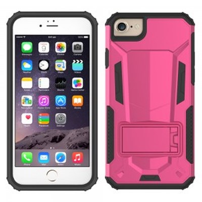Apple Compatible Hybrid Transformer Cover with Kickstand and UV Coated PC and TPU Layers - Hot Pink and Black