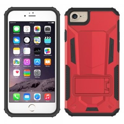 Apple Compatible Hybrid Transformer Cover with Kickstand and UV Coated PC and TPU Layers - Red and Black