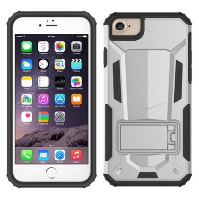 Apple Compatible Hybrid Transformer Cover with Kickstand and UV Coated PC and TPU Layers - Silver and Black