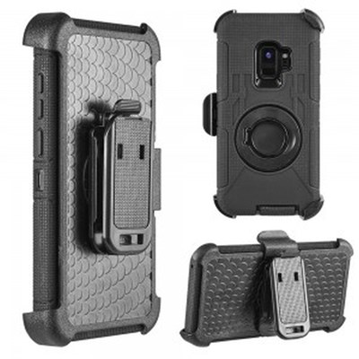 Samsung Compatible Anti-Shock Case Holster Combo with Stand - Black Silicone Skin with Black PC