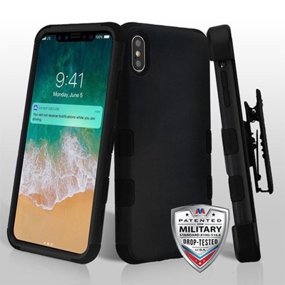 Apple MyBat TUFF Hybrid Phone Protector Cover with Black Horizontal Holster- Rubberized Black