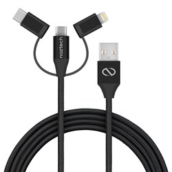 Naztech Braided 3-in-1 Hybrid Cable - Black