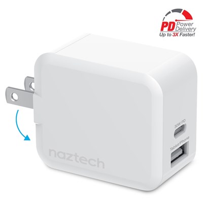 Naztech Dual Output Fast Wall Charger 30 watt - White