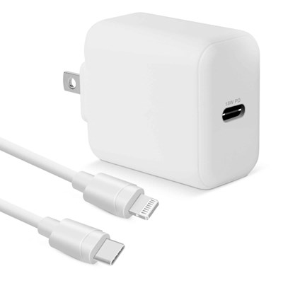18W PD Wall Charger + USB-C to Lightning Cable White