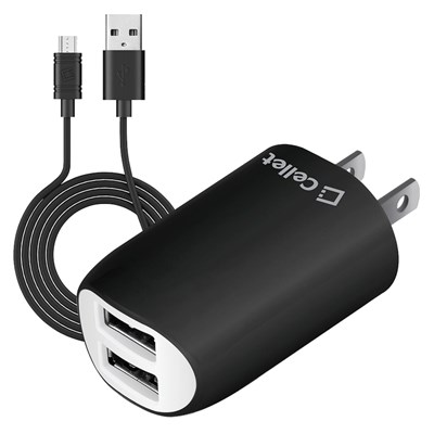 Cellet - Wall Charger Dual Port 10w 2.1a For Micro Usb Devices - Black