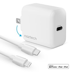 Naztech 20W USB-C PD Fast Wall Charger with USB-C to Lightning Cable