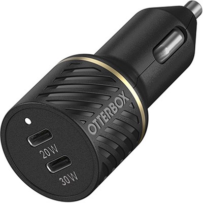Otterbox USB-C Fast Charge Dual Port Car Charger, 50W Combined - Black Shimmer