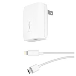 Belkin Boost Up USB C Pd Wall Charger 20w And USB C To Apple Lightning Cable 4ft - White