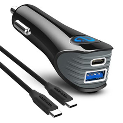 SpeedMax25 25W USB-C PD + 12W USB Fast Car Charger | 4ft USB-C Cable | Black