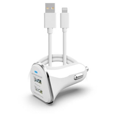 HyperGear Basics | 17W High-Power Dual USB Car Charger | 3ft MFi Lightning Cable | White