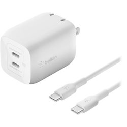 Belkin - 65W Dual USB C GaN Wall Charger with PPS and USB C to USB C Cable - White
