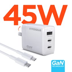 SpeedBoost 45W USB-C PD Tri-Port GaN Fast Wall Charger with PPS | 6ft USB-C Cable | White