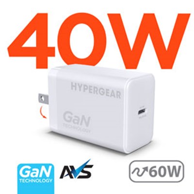 SpeedBoost 40W USB-C PD GaN Ultra-Fast Wall Charger with AVS and 60W Dynamic Boost | White