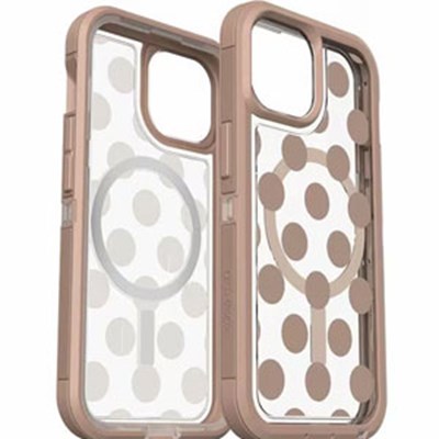 OtterBox iPhone 15 / iPhone 14 / iPhone 13 / iPhone 16e Defender Series XT Clear Case - Seeing Spots (Clear/Brown)