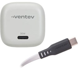 Ventev - 30W ULTRAFAST USB C Universal GaN Mini Wall Charger and USB C to USB C Cable - Gray