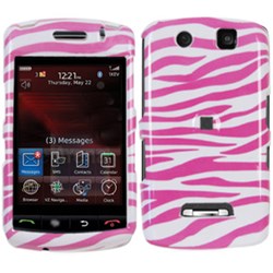 Blackberry Compatible Design Snap-on Cover - Pink and White Zebra  FS-BBSTORM-D25