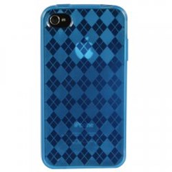 Apple Compatible Checkered Pattern TPU Cover - Blue TPUIPHONE4BLCK