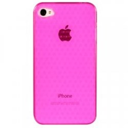 Apple Compatible Textured Leather Pattern TPU Case Cover - Solid Pink TPUIPHONE4PK