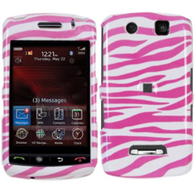 Blackberry Compatible Design Snap-on Cover - Pink and White Zebra  FS-BBSTORM-D25
