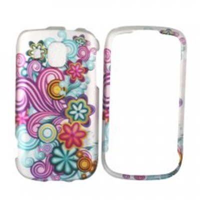 Samsung Compatible Rubberized Protective Cover - Purple and Blue Flowers M930RUBPUBL