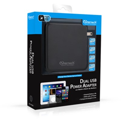 Naztech PB6000 Dual USB Power Adapter with Built-in Back Up Battery  11694NZ