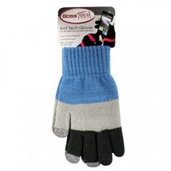 Boss Tech Touch Screen Gloves - Blue and Gray Striped with Gray Tips  BTP-GLV-BLUGRY