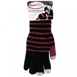Boss Tech Touch Screen Gloves - Black Glove with Thin Purple Stripes and Gray Tips  GLOVESTRIPEPUBK