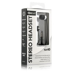 NoiseHush NX40 3.5mm Stereo Headset with Mic - Black and Silver  NX40-11672