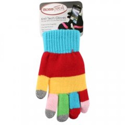 Boss Tech Touch Screen Gloves - Multicolor Rainbow and Gray Tips   GLOVERNBW