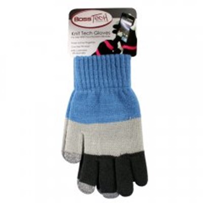 Boss Tech Touch Screen Gloves - Blue and Gray Striped with Gray Tips  BTP-GLV-BLUGRY