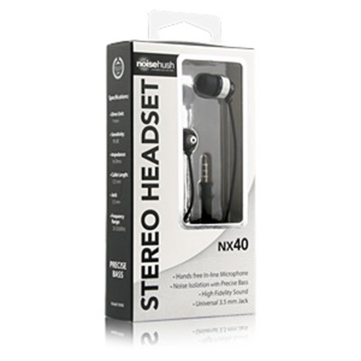 NoiseHush NX40 3.5mm Stereo Headset with Mic - Black and Silver  NX40-11672