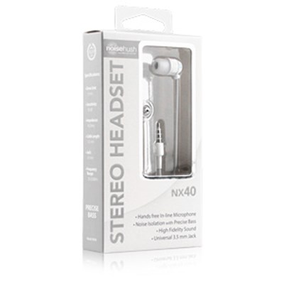 NoiseHush NX40 3.5mm Stereo Headset with Mic - White  NX40-11674