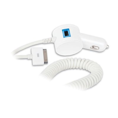 Apple Compatible Qmadix 3.1 Amp Vehicle Power Charger with USB Port - White  QM-VPCAP4U3-1-W