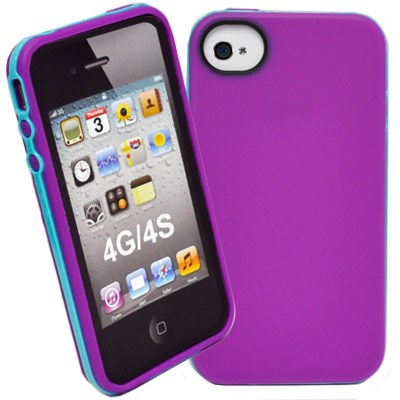 Apple Compatible Decoro Contour TPU Case with Removable Hard Shell Border - Solid Purple and Light Blue  DCOCIP4PRLB