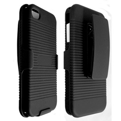 Apple Compatible Decoro Rubberized Ribbed Texture Shell And Holster - Black DHCIP4BK