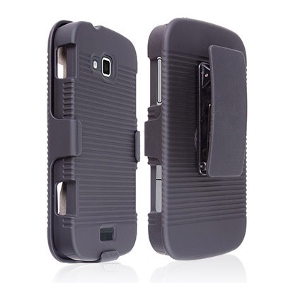 Samsung Compatible Decoro Rubberized Ribbed Texture Shell And Holster - Black DHCSAMI930