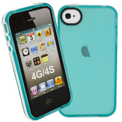 Apple Compatible TPU Case With Removeable Hard Shell Border - Transparent Light Blue And White  DCOCIP4LBWT